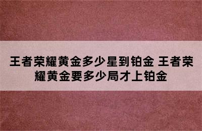 王者荣耀黄金多少星到铂金 王者荣耀黄金要多少局才上铂金